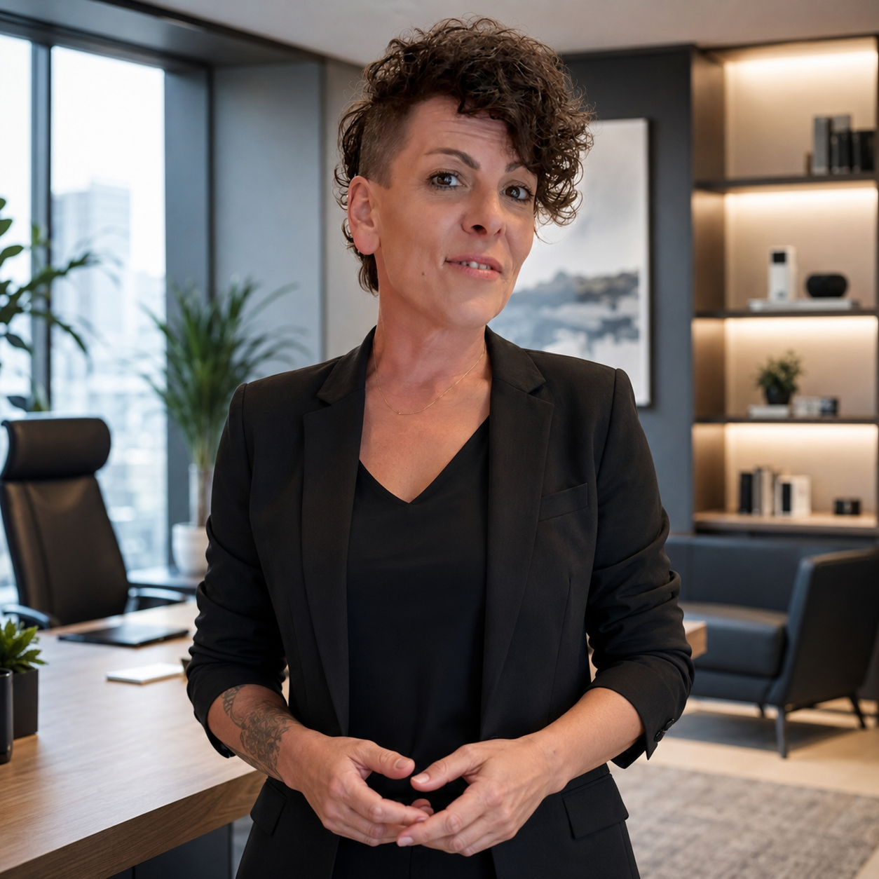 Johanna Pardo, Gründerin von Pardo Systems, stehend in einem Büro